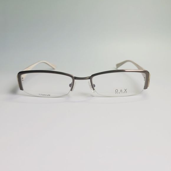 O&X New York Titanium OT-207U 52-18 142 beige eyeglasses rectangle frames C7 - Picture 3 of 14